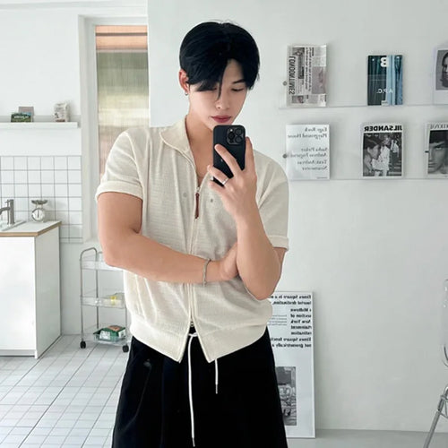 Load image into Gallery viewer, Men's Shirts Short Sleeve Shirt New Summer Loose Solid Color Design Korean Turn-down Collar Niche Trendy Male Top 9W1624
