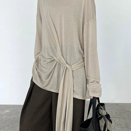 Load image into Gallery viewer, Women White Thin Bandge Perspective Big Size T-shirt New Round Neck Long Sleeve Fashion Tide Spring Autumn 2025 1DJ1303
