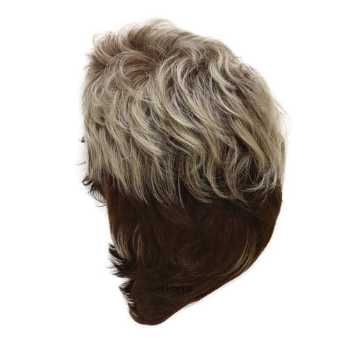 Load image into Gallery viewer, Synthetic Hair Pixie Wig Short Haircut Ombre Blonde Wigs Natural Style Mommy Wig with Bangs Mix Color Old Lady Wig Costume Party
