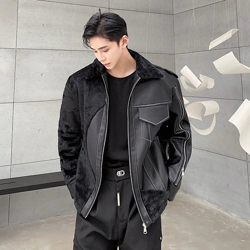 Load image into Gallery viewer, Personalized Men&#39;s Cotton Jackets Casual PU Leather Patchwork Fur Thick Outdoor Niche Design Male Padded Clothing 9C8958

