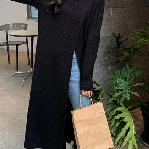 Load image into Gallery viewer, Women Orange Knitting Long Slit Big Size Dress New Turtleneck Long Sleeve Loose Fit Fashion Spring Autumn 2025 1DE5886
