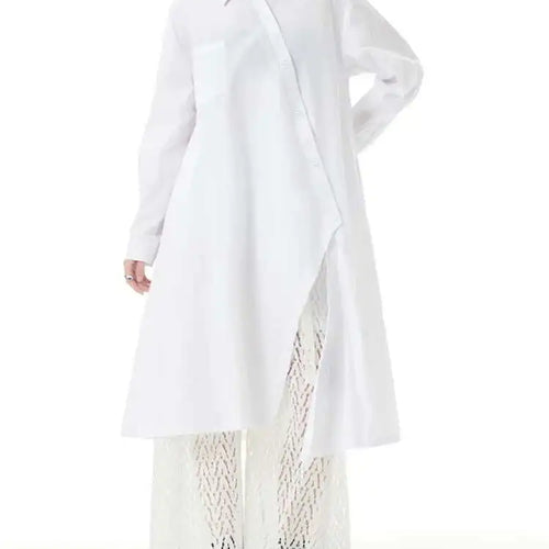 Load image into Gallery viewer, Women Purple Irregular Button Slit Big Size Shirt Dress New Lapel Long Sleeve Fashion Tide Spring Autumn 2025 1DH4827
