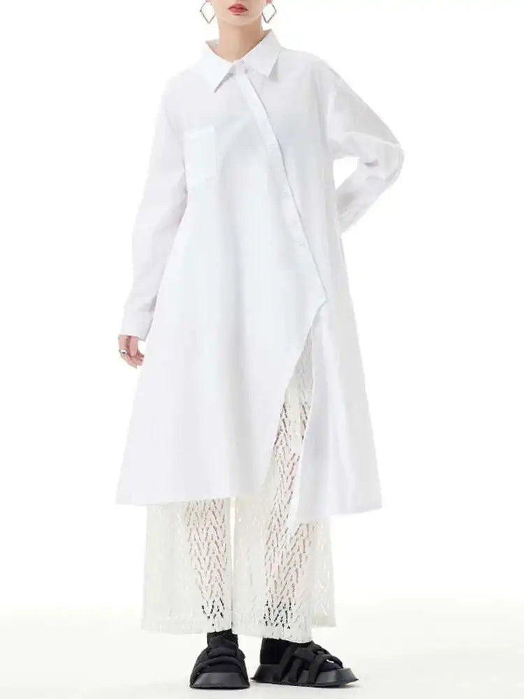 Women Purple Irregular Button Slit Big Size Shirt Dress New Lapel Long Sleeve Fashion Tide Spring Autumn 2025 1DH4827