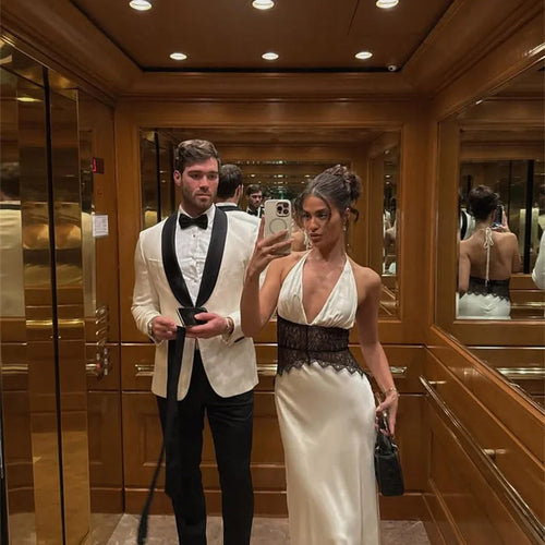 Load image into Gallery viewer, Summer Backless Sexy Maxi Dress Women Gown Patchwork Lace Halter Deep V Neck Sleeveless High Waist Elegant Long Dress
