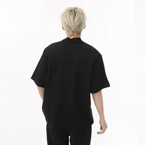 Load image into Gallery viewer, Men's T-shirts Korean Simple Stand Collar Design Solid Color Half Zipper Stylish Male Clothing Short Sleeve Top 9W1602
