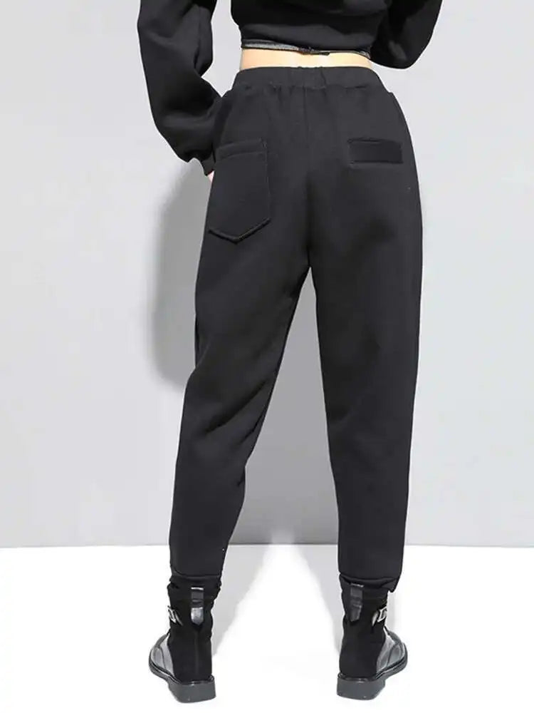 High Elastic Waist Black Thick Casual Harem Pants New Loose Fit Trousers Women Fashion Tide Spring Autumn 2025 1DF4690