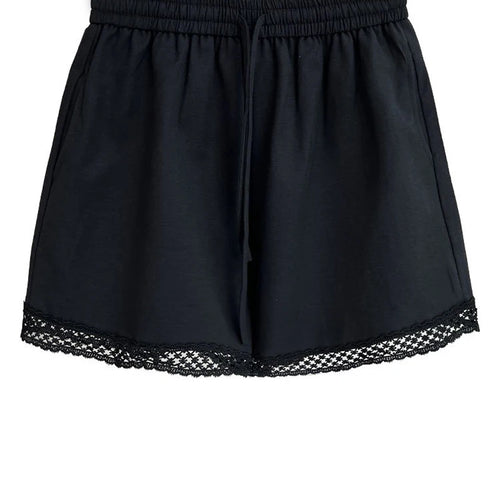 Load image into Gallery viewer, Women White Hollow Out Lace Pocket Casual Wide Leg Shorts New High Waist Trousers Fashion Tide Spring Summer 2025 1DJ1363
