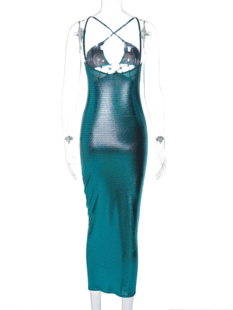 Spaghetti Strap Backless Bodycon Maxi Dress For Women Robe Off-shoulder Hollow Out Strapless Club Party Sexy Dress