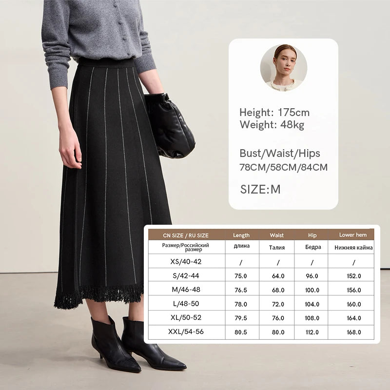 Women's Skirt 2025 Winter New Knitting Striped Tassel A-Line Skirts For Women Versatile Loose Clothing Ladies 12544168
