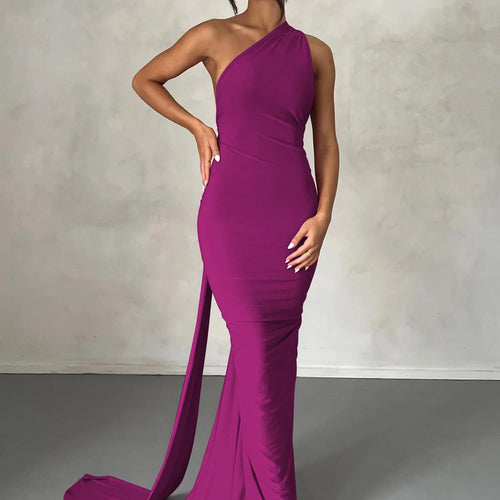 Load image into Gallery viewer, One Shoulder Backless Adjustable Scarf Loop Ruched Sexy Maxi Dress 2025 Women Elegant Y2K Streetwear Festival Outfit
