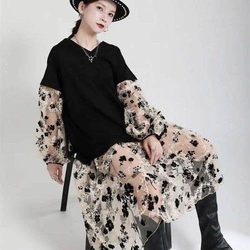 Load image into Gallery viewer, Women Pattern Printed Perspective Big Size Dress New V-Neck Long Sleeve Loose Fit Fashion Tide Spring Autumn 2025 1DE3176
