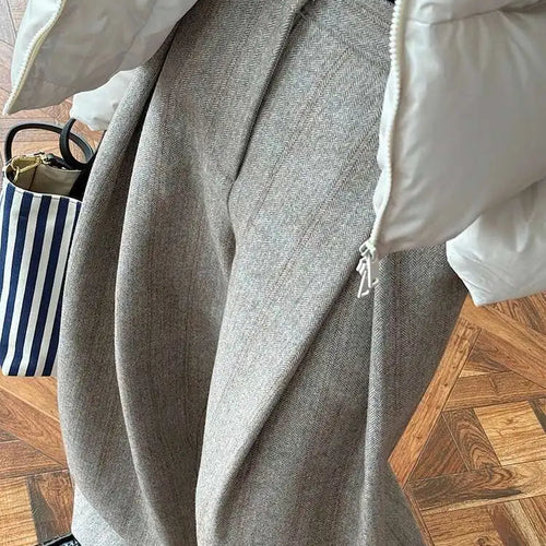 Load image into Gallery viewer, High Waist Brown Striped Pleated Long Thick Wool Wide Leg Pants New Trousers Women Fashion Tide Autumn Winer 2025 1DH7548
