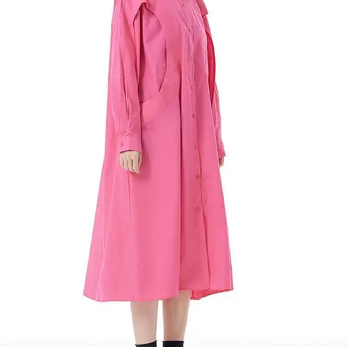 Load image into Gallery viewer, Women Green Rose Red Spliced Big Size Midi Shirt Dress New Lapel Long Sleeve Fashion Tide Spring Autumn 2025 1DH5167
