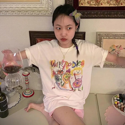 Load image into Gallery viewer, Fairy Grunge Short Sleeve T-shirts Cartoon Graffiti Print Tee Shirts Graphic Korean Fashion Tops Summer Streetwear Y2k
