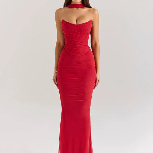 Load image into Gallery viewer, Sexy Two Pieces Sets For Women Strapless Off-shoulder Sleeveless Tops And Elegant High Waist Long Skirt Two Pieces Sets
