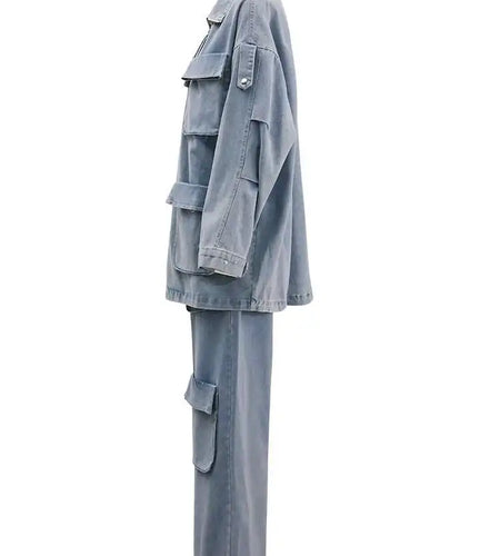 Big Size Denim  Jacket Wide Leg Pants Two Piece Suit New Lapel Long Sleeve Women Fashion Tide Spring Autumn 2025 CPG1716