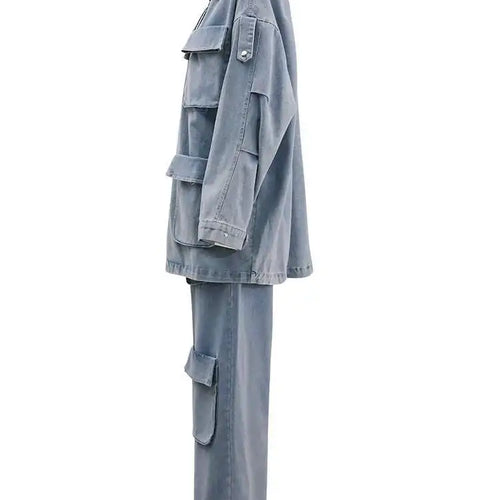 Load image into Gallery viewer, Big Size Denim  Jacket Wide Leg Pants Two Piece Suit New Lapel Long Sleeve Women Fashion Tide Spring Autumn 2025 CPG1716
