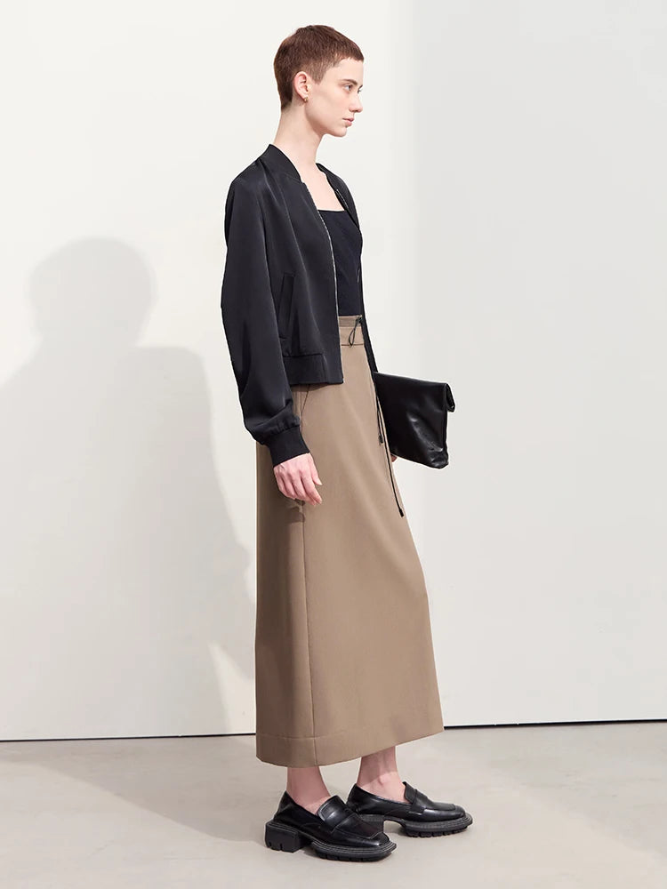 Minimalism Skirts For Women 2024 Autumn New Commuter Contrast Stitching With Waist Rope Lady Split Straight Skirt 12443027