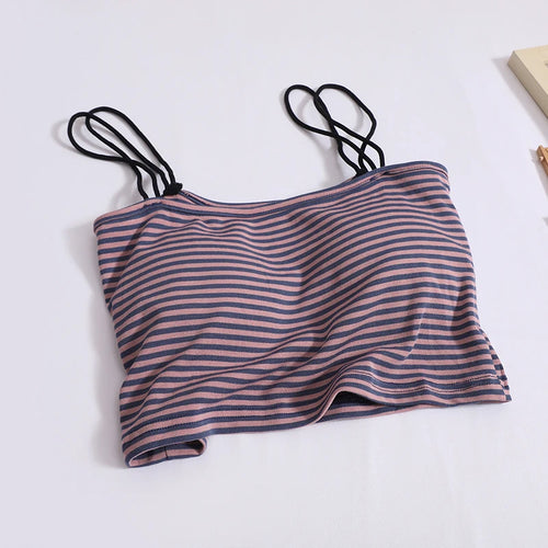 Load image into Gallery viewer, Women Summer Black Purple Stripe Backless Short Slip Tops And Elastic High Waist Pleated Split A Line Long Skirt 2024 New Suit
