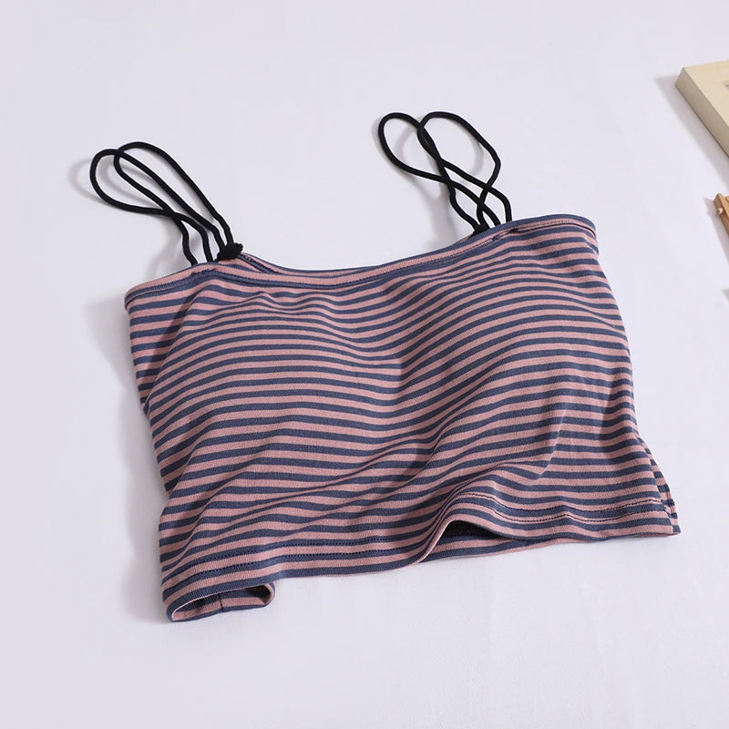Women Summer Black Purple Stripe Backless Short Slip Tops And Elastic High Waist Pleated Split A Line Long Skirt 2024 New Suit