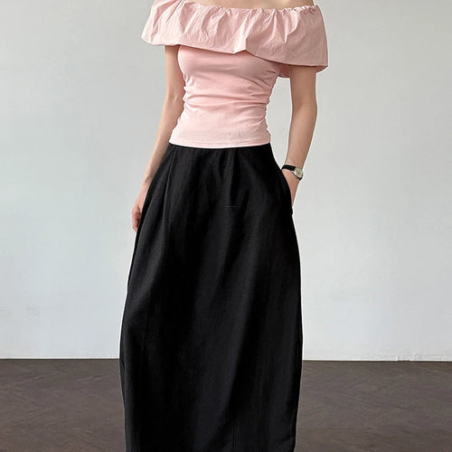 Load image into Gallery viewer, Women White pink Color Ruffles Elegant Slim T-shirt New Slash Neck Short Sleeve Fashion Tide Spring Summer 2025 1DJ1726
