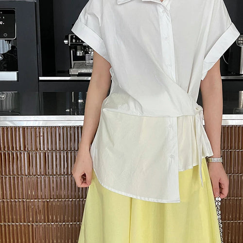 Load image into Gallery viewer, Women Purple Pleated Bandage Elegant Big Size Blouse New Lapel Short Sleeve Shirt Fashion Tide Spring Summer 2025 1DJ1362
