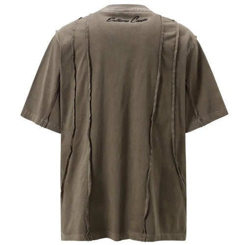 Men Vintage T-Shirt Grunge Y2K Solid Color Patchwork Urban Streetwear Tshirt Hip Hop Punk Gothic Baggy Top Harajuku Casual Tee