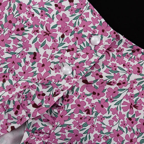 Load image into Gallery viewer, Short Ruffle Sleeve Floral Dress For Women Fashion O Neck High Waist A-line Loose Backless Sexy Mini Dress Elegant
