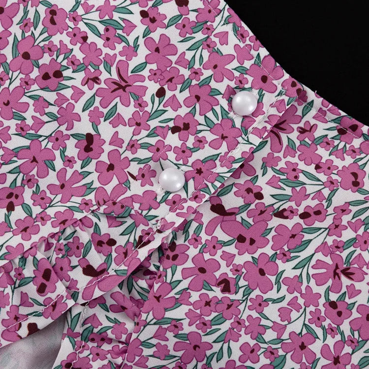 Short Ruffle Sleeve Floral Dress For Women Fashion O Neck High Waist A-line Loose Backless Sexy Mini Dress Elegant