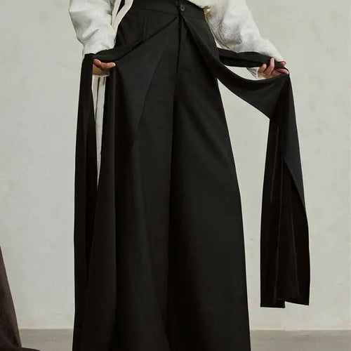 Load image into Gallery viewer, High Waist Ribbons Black Pleated Long Casual Wide Leg Pants New Trousers Women Fashion Tide Spring Autumn 2025 1DH4237
