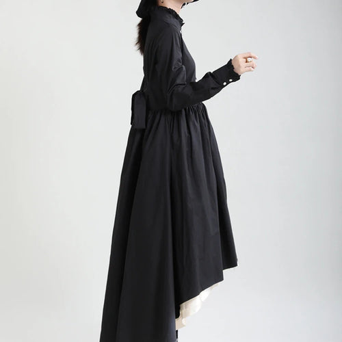 Load image into Gallery viewer, Women Black Layers Irregular Long Elegant Dress New Stand Collar Long Sleeve Fashion Tide Spring Autumn 2025 1DH9894
