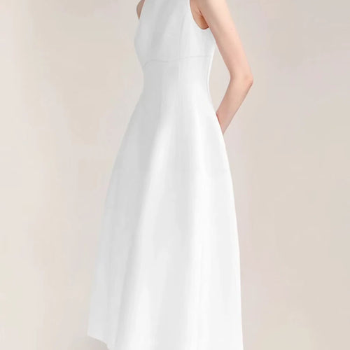 Load image into Gallery viewer, Solid Slimming Spliced Pockets Minimalist Dresses for Women Round Neck Sleeveless High Waist Elegant Dress Female
