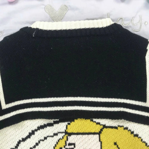 Load image into Gallery viewer, Cartoon Embroidery Sailor Collar Knitted Sweaters Winter Thick Warm Harajuku Jacquard Sweater Knit Pullover
