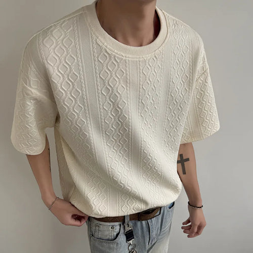 Load image into Gallery viewer, Jacquard Men's T-shirts New Korean Short Sleeve Design Casual Male T-shirt Pullover Fashion Menwear Spring Men Tees 9W1566
