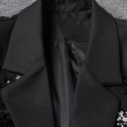 Load image into Gallery viewer, Women Black Sequins Flower Vintage Big Size Blazer New Lapel Long Sleeve Jacket Fashion Tide Spring Autumn 2025 CPG2787
