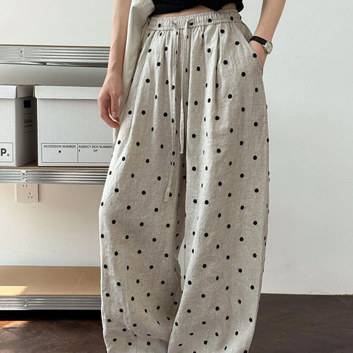 Load image into Gallery viewer, High Elastic Waist Linen Dot Embroidery Wide Leg Long Pants New Trousers Women Fashion Tide Spring Autumn 2025 1DJ1548

