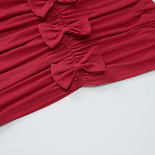 Load image into Gallery viewer, Four Bows Ruched Sexy Mini Dress For Women Fashion Solid O Neck Sleeveless Bodycon High Waist Club Dress Elegant
