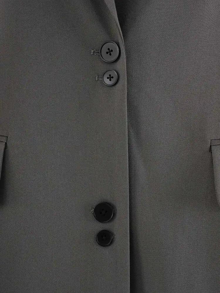 Women Gray Button Design Big Size Long Elegant Blazer New Lapel Long Sleeve Jacket Fashion Tide Spring Autumn 2025 CPDB250