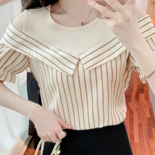 Load image into Gallery viewer, Striped O-neck Fashion Casual Female Blouse Summer New Loose Princess Sleeve Elegant Women&#39;s Blouses Chic Office Ladies
