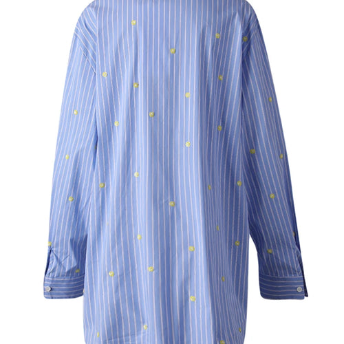 Load image into Gallery viewer, Women Blue Striped Dot Big Size Elegant Blouse New Lapel Long Sleeve Shirt Fashion Tide Spring Autumn 2025 CPG3310
