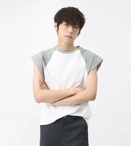 Men's Tank Top 2024 New Korean Style Patchwork Contrast Color Round Neck Sleeveless Vest Loose Trendy Male Pullover 9C5838