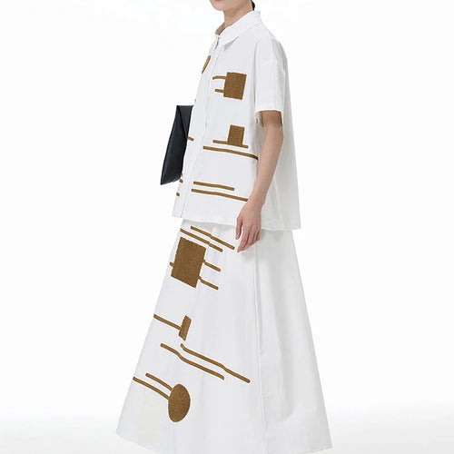 Load image into Gallery viewer, High Elastic Waist White Patch Spliced Color-block A-line Half-body Skirt Women Fashion New Spring Autumn 2025 1DJ1496
