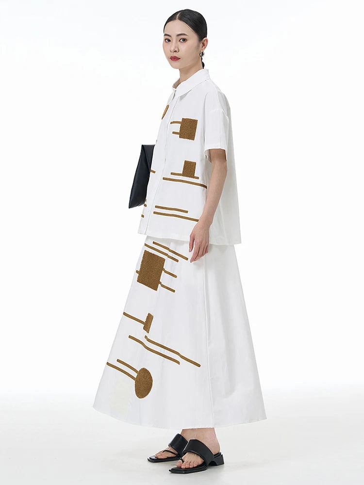 High Elastic Waist White Patch Spliced Color-block A-line Half-body Skirt Women Fashion New Spring Autumn 2025 1DJ1496