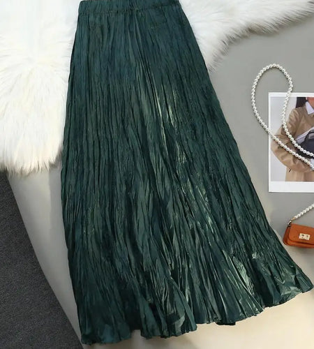 Women Elastic Waist Half Length Skirt Summer Solid Pleated Midi Vintage Sexy Club Skirts Fashion Romantic Simplicity Ladies Boho