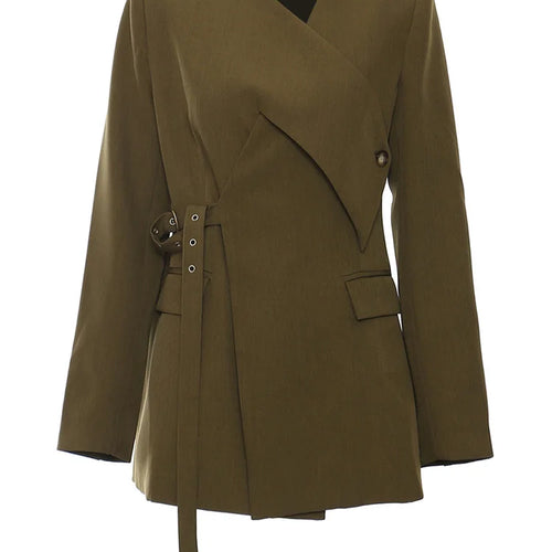 Load image into Gallery viewer, Women Wine Red Cross Irregular Elegant Blazer New V-neck Long Sleeve Jacket Fashion Tide Spring Autumn 2025 1DH7482
