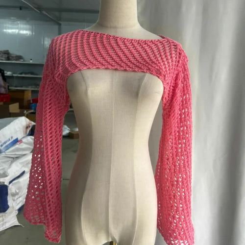 Load image into Gallery viewer, New Harajuku Grunge Solid Slash Neck Women Crop Pullovers Y2k Aesthetic Knitted Sexy Sweaters Streetwear Hollow Out Autumn Tops
