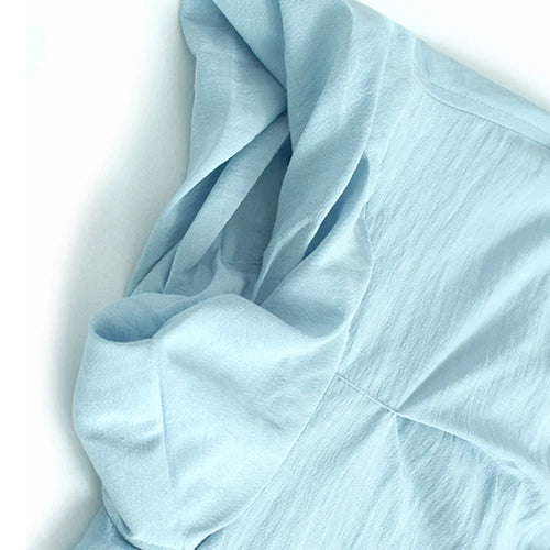 Load image into Gallery viewer, Women Blue Brief Pleated Big Size Thin Blouse New Lapel Short Puff Sleeve Shirt Fashion Tide Spring Summer 2025 1DJ1198
