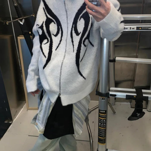 Load image into Gallery viewer, Men and Women Double Zipper  Y2k Aesthetic Cardigan Autumn Ladies Streetwear Sweater Coat Grunge Vintage Loose Hooded Cardigans
