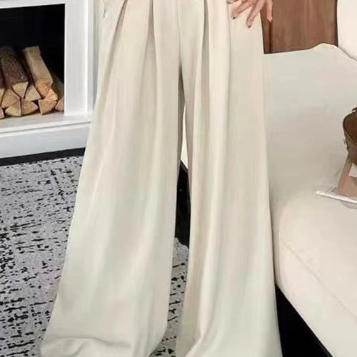 Load image into Gallery viewer, Solid Loose Spliced Folds Casual Pants for Women High Wasit Temperament Wide Leg Pant Female Fashion Clothing New
