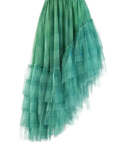 High Elastic Waist Red Plaid Mesh Irregular Long Casual Half-body Skirt Women Fashion Tide New Spring Autumn 2025 1DF1247